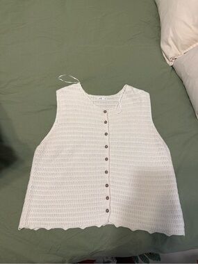 Light Cream Crochet Button-Front Women's Tank Top